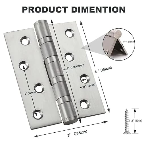 TOGU Brushed Nickel Door Hinge 4" x 3" | Heavy Duty Stainless Steel (70-120 chars) thumbnail 7