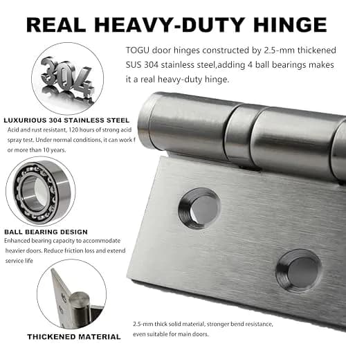 TOGU Brushed Nickel Door Hinge 4" x 3" | Heavy Duty Stainless Steel (70-120 chars) thumbnail 2