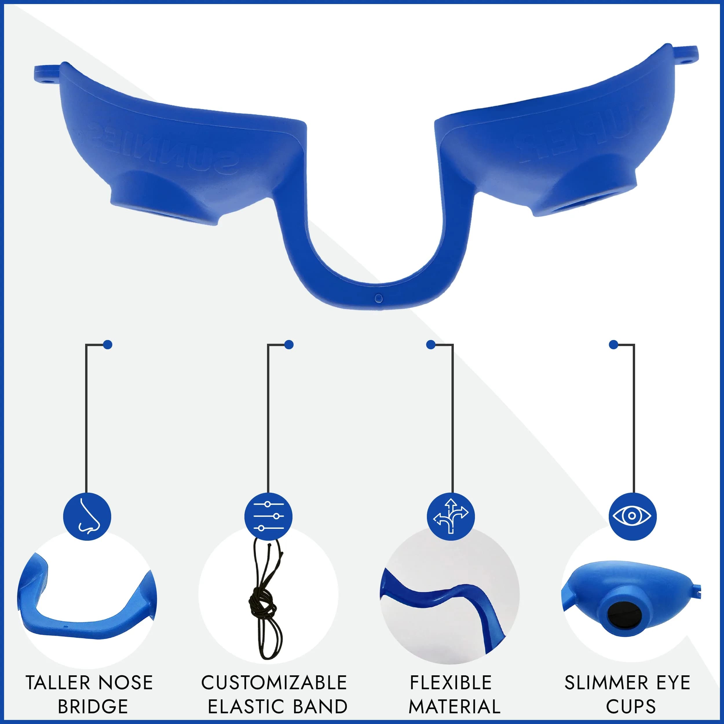 Super Sunnies Flexible UV Eye Tanning Bed Goggles w/Strap - Blue | UV Protection Glasses - view 3