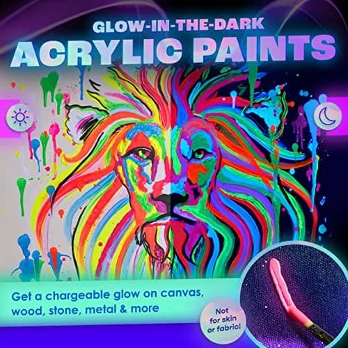 neon nights Glow in The Dark Acrylic Paint Set | 8 x 20ml (0.7 fl oz) Bottles | Vibrant Neon & Luminescent Colors thumbnail 4
