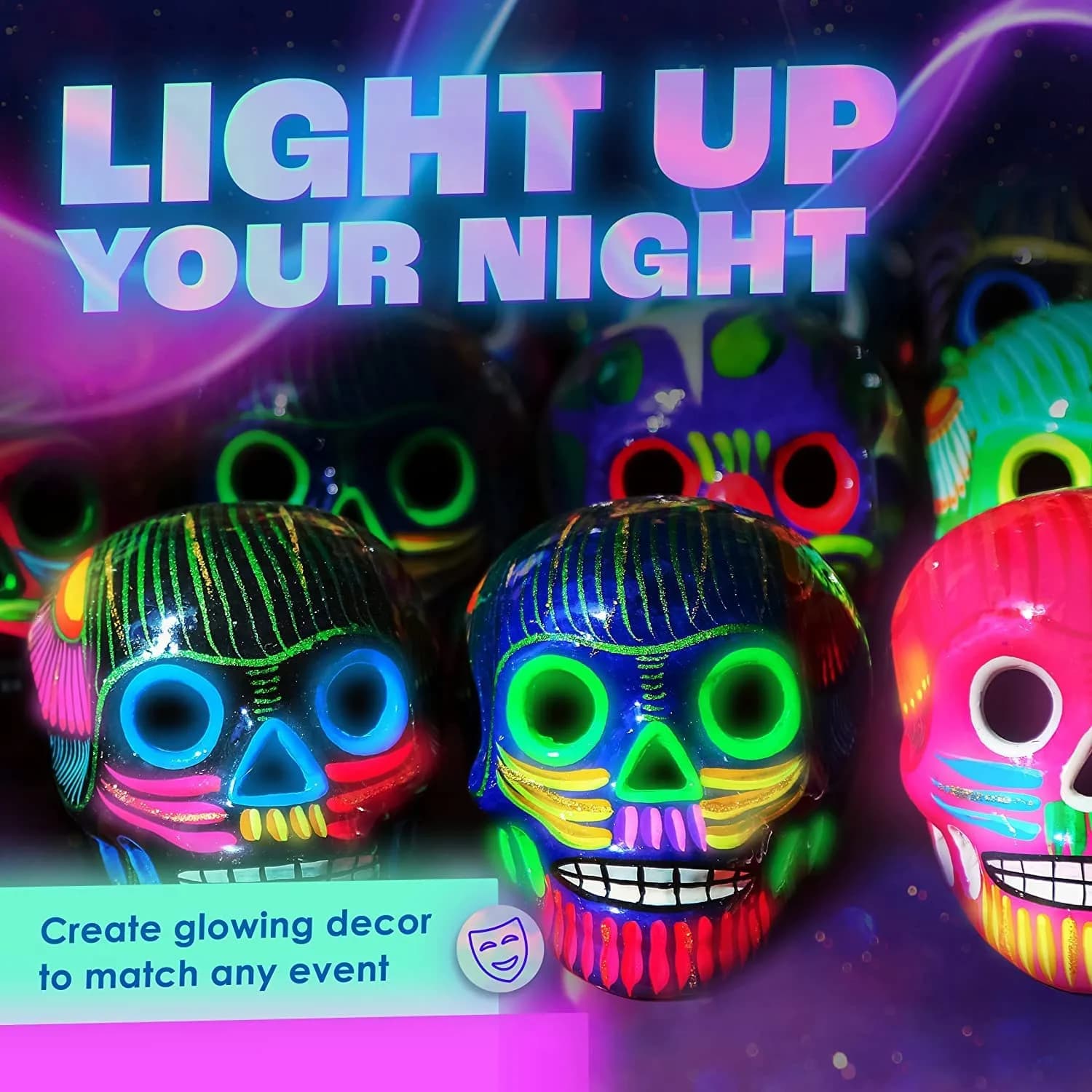 neon nights Glow in The Dark Acrylic Paint Set | 8 x 20ml (0.7 fl oz) Bottles | Vibrant Neon & Luminescent Colors - view 5