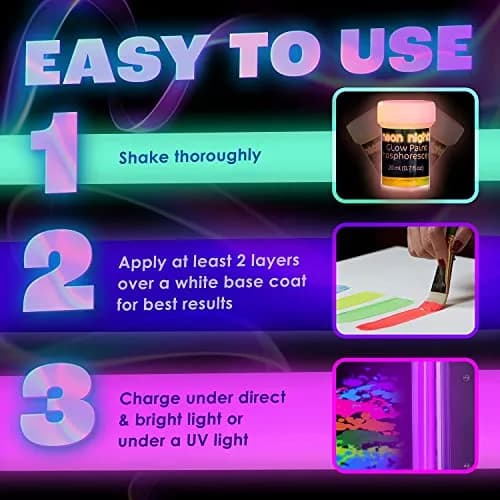 neon nights Glow in The Dark Acrylic Paint Set | 8 x 20ml (0.7 fl oz) Bottles | Vibrant Neon & Luminescent Colors thumbnail 6