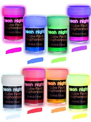 neon nights Glow in The Dark Acrylic Paint Set | 8 x 20ml (0.7 fl oz) Bottles | Vibrant Neon & Luminescent Colors thumbnail 1