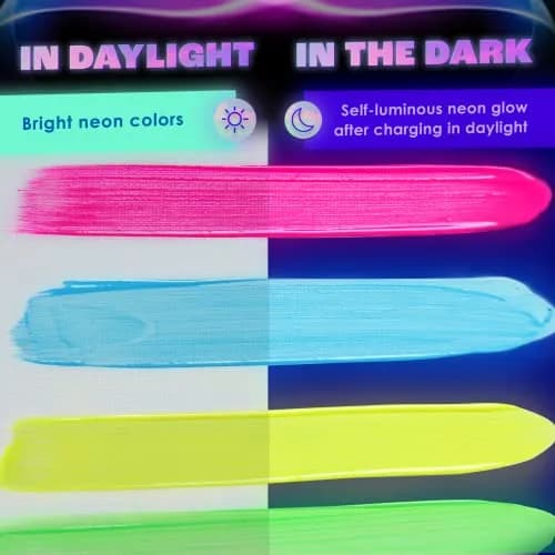 neon nights Glow in The Dark Acrylic Paint Set | 8 x 20ml (0.7 fl oz) Bottles | Vibrant Neon & Luminescent Colors thumbnail 7