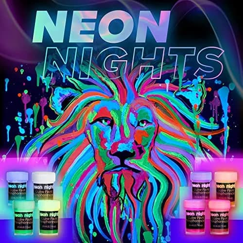 neon nights Glow in The Dark Acrylic Paint Set | 8 x 20ml (0.7 fl oz) Bottles | Vibrant Neon & Luminescent Colors thumbnail 8