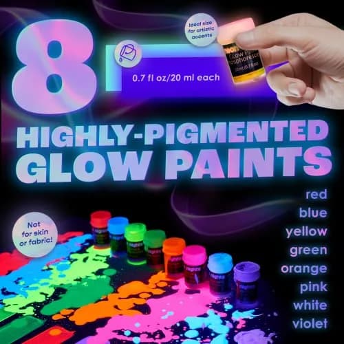 neon nights Glow in The Dark Acrylic Paint Set | 8 x 20ml (0.7 fl oz) Bottles | Vibrant Neon & Luminescent Colors thumbnail 2