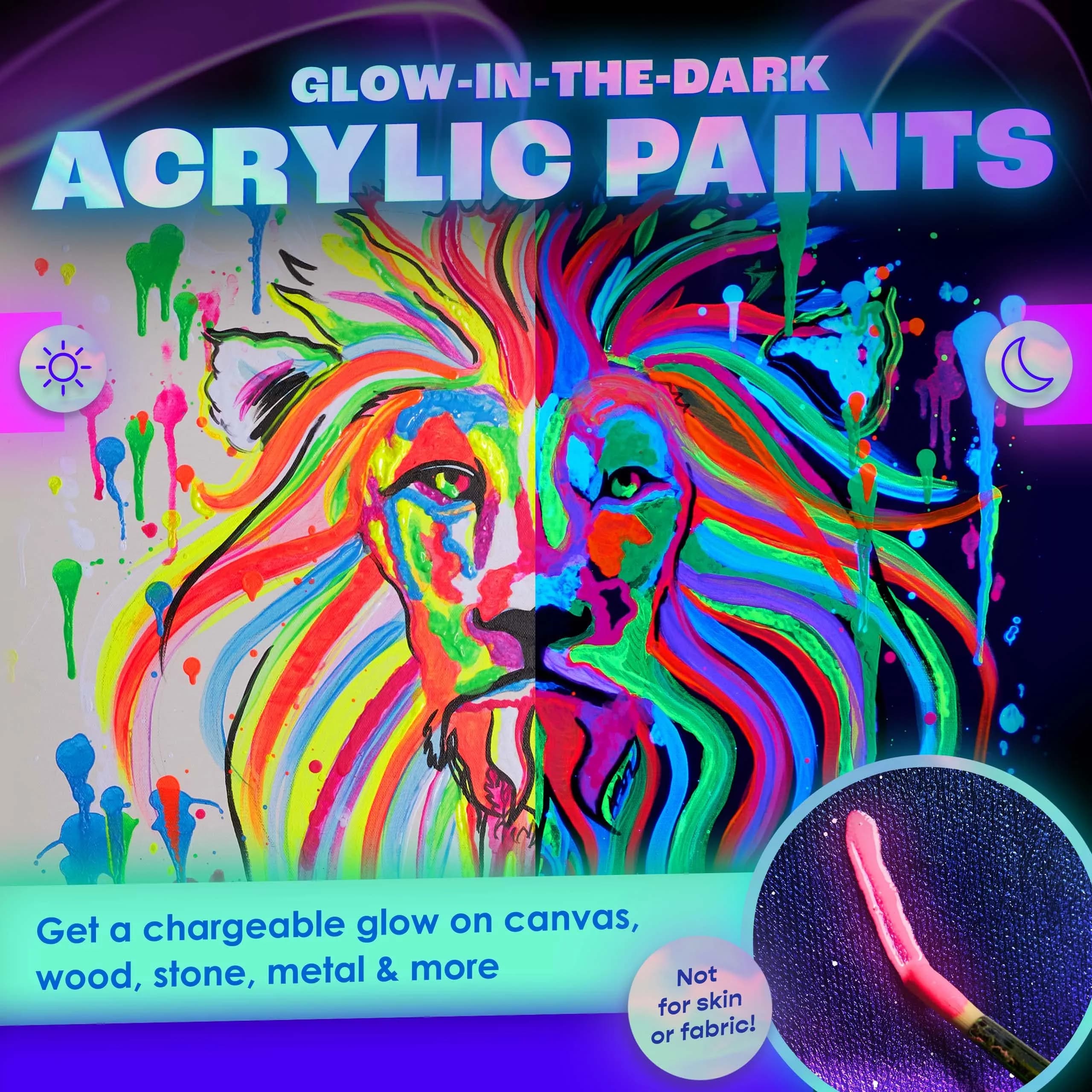 neon nights Glow in The Dark Acrylic Paint Set | 8 x 20ml (0.7 fl oz) Bottles | Vibrant Neon & Luminescent Colors - view 4