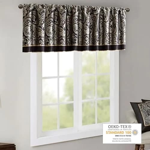 Madison Park Faux Silk Paisley Jacquard Valance, 50x18" Black | Elegant Rod Pocket Window Decor thumbnail 2