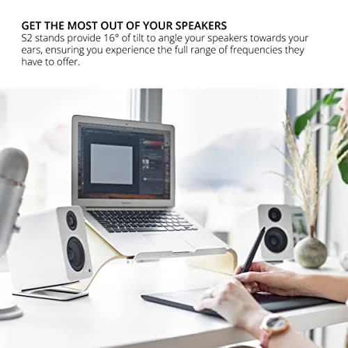 Kanto S2 Tilted Desktop Speaker Stands for Small Speakers & Compact 2”-3” Studio Monitors | Supports 6 lbs | Damping Foam Padding | White, Pair thumbnail 6