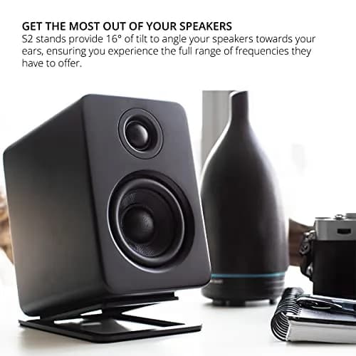 Kanto S2 Tilted Desktop Speaker Stands for Small Speakers & Compact 2”-3” Studio Monitors | Supports 6 lbs | Damping Foam Padding | Black, Pair thumbnail 4
