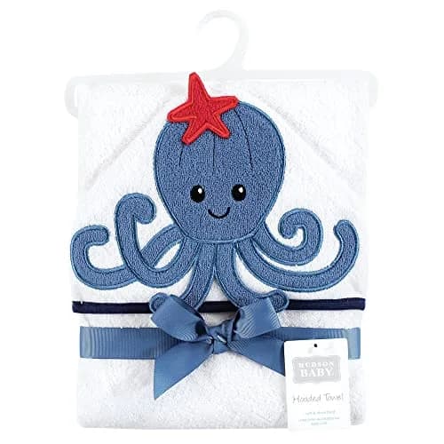 Hudson Baby Unisex Baby Cotton Animal Face Hooded Towel, Octopus | 30x30 inch, Soft & Absorbent thumbnail 2