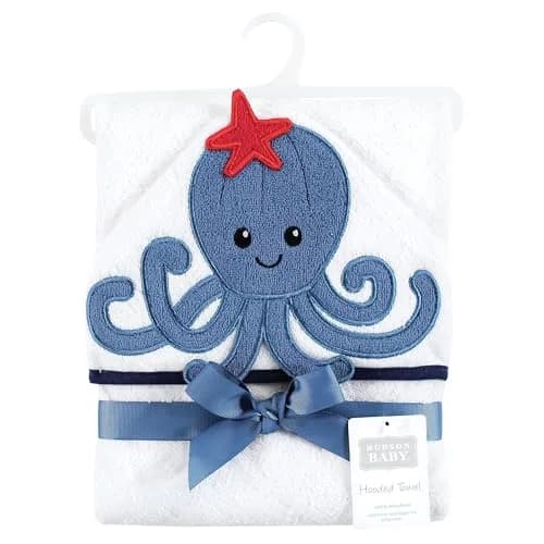 Hudson Baby Unisex Baby Cotton Animal Face Hooded Towel, Octopus | 30x30 inch, Soft & Absorbent thumbnail 3
