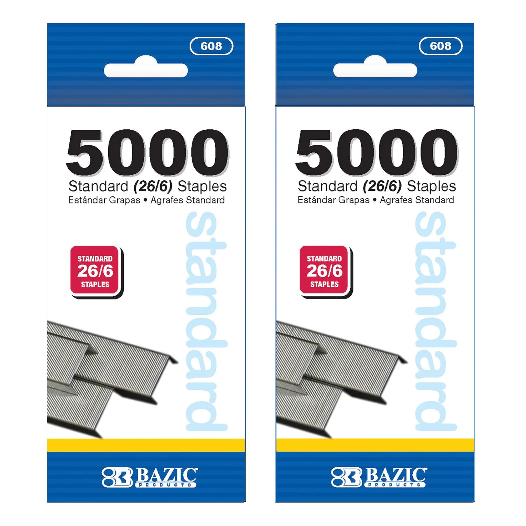 BAZIC PRODUCTS Standard Staples 26/6 Silver 5000 Ct (2-Pack) | Reliable Fastening for Office & Home - main product image