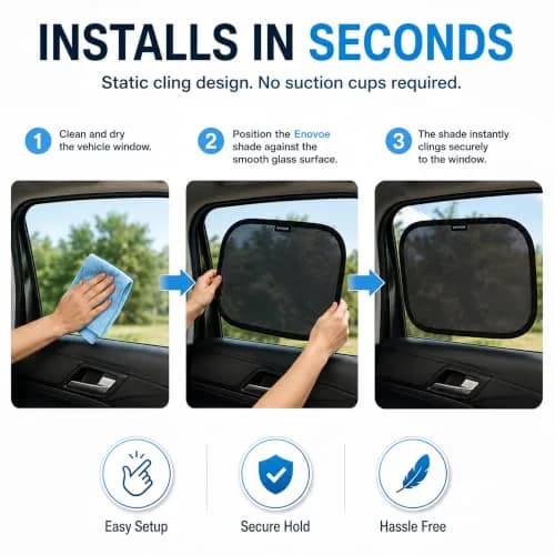 Enovoe Car Window Shades for Baby (4 Pack) 35.5cm x 21in | Static Cling Sun Blocker for SUV & Cars thumbnail 6