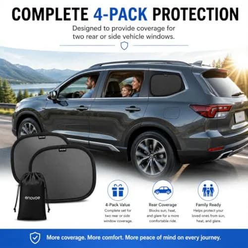 Enovoe Car Window Shades for Baby (4 Pack) 35.5cm x 21in | Static Cling Sun Blocker for SUV & Cars thumbnail 7