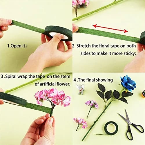 DECORA Floral Tape 1/2 inch x 30 yard | Dark Green, Self-Sealing for Floral Arranging thumbnail 4