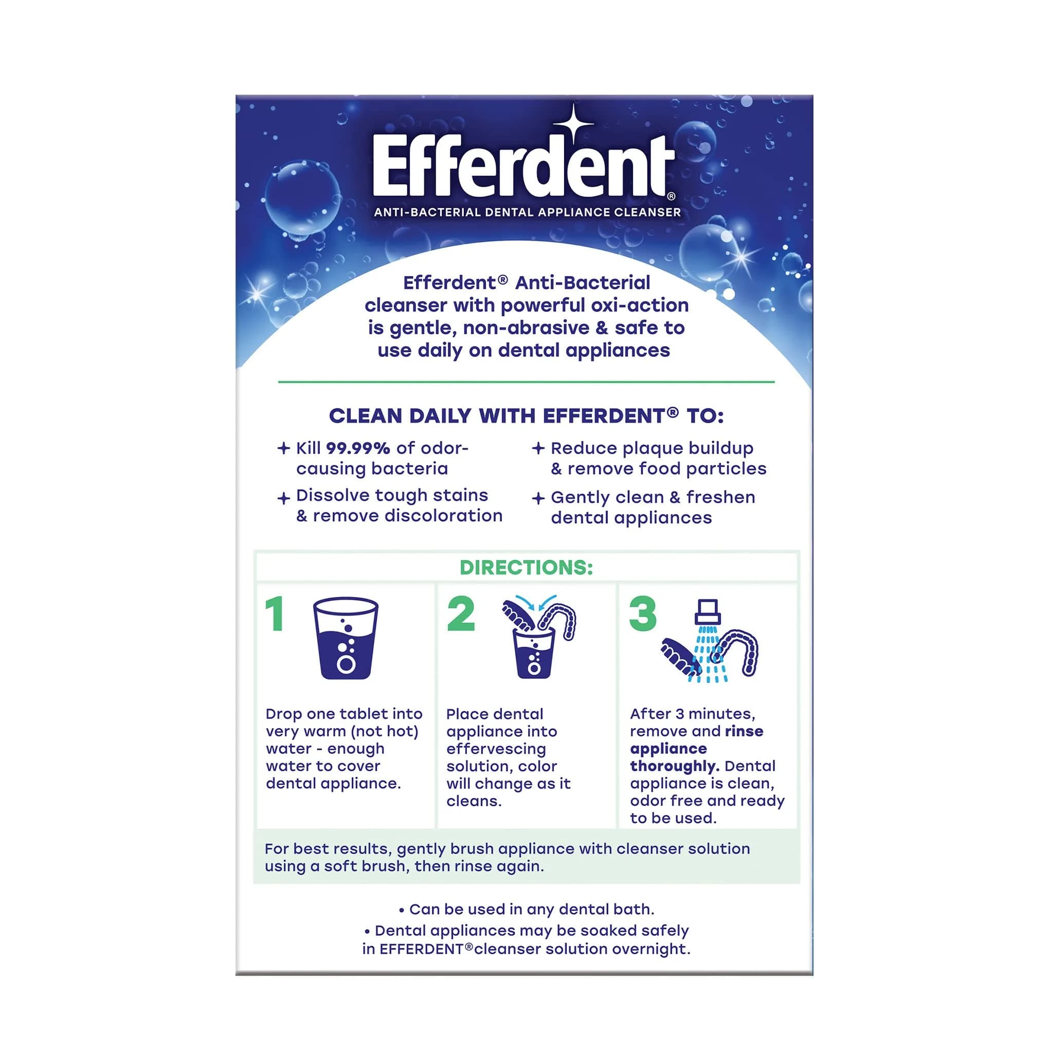 Efferdent Minty Fresh & Clean Denture Cleaner Tablets 126 Count | Kills 99.99% Odor-Causing Bacteria - view 6