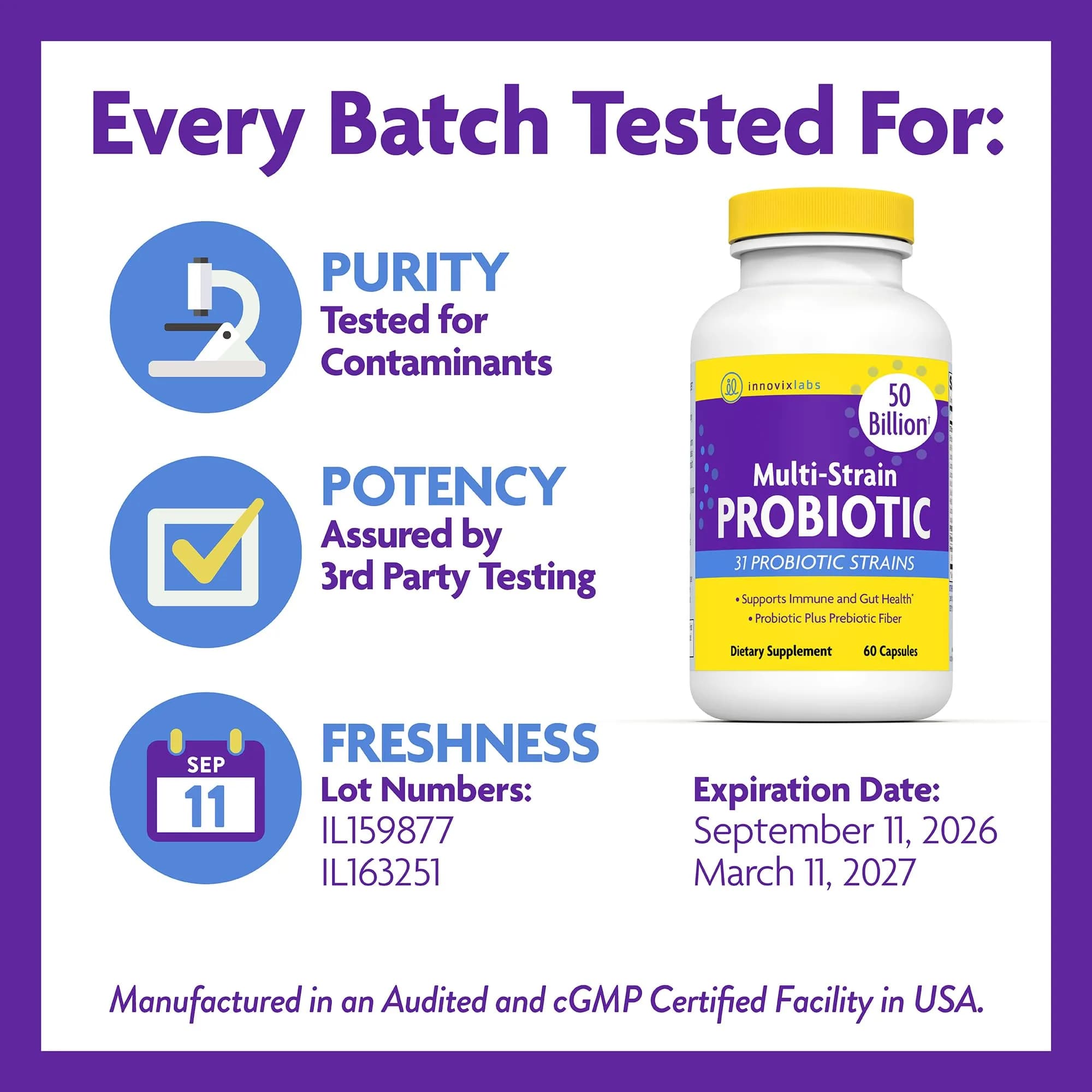 InnovixLabs Multi Strain Probiotics 50 Billion CFU | 31 Probiotic Strains + Prebiotic Fiber - view 6