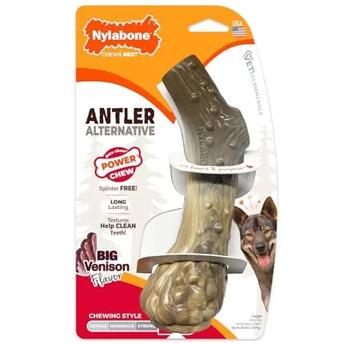 Nylabone Power Chew Antler Alternative Nylon Chew Toy for Dogs, Large, Venison Flavor | Durable & Safe Chew for Aggressive Dogs thumbnail 1