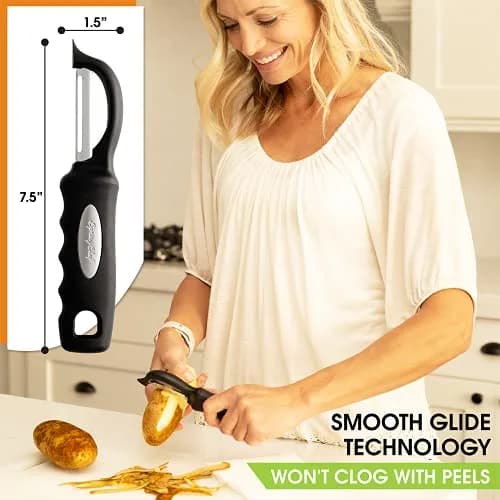 Spring Chef Swivel Vegetable Peeler Black | Dual Stainless Steel Blades & Soft Grip Handle (19 cm / 7.5 inch) thumbnail 4