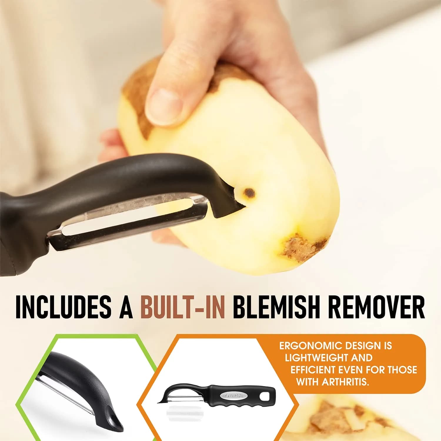Spring Chef Swivel Vegetable Peeler Black | Dual Stainless Steel Blades & Soft Grip Handle (19 cm / 7.5 inch) - view 6