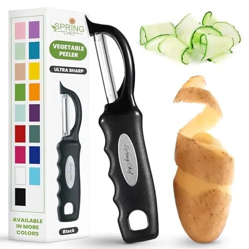 Spring Chef Swivel Vegetable Peeler Black | Dual Stainless Steel Blades & Soft Grip Handle (19 cm / 7.5 inch) thumbnail 1