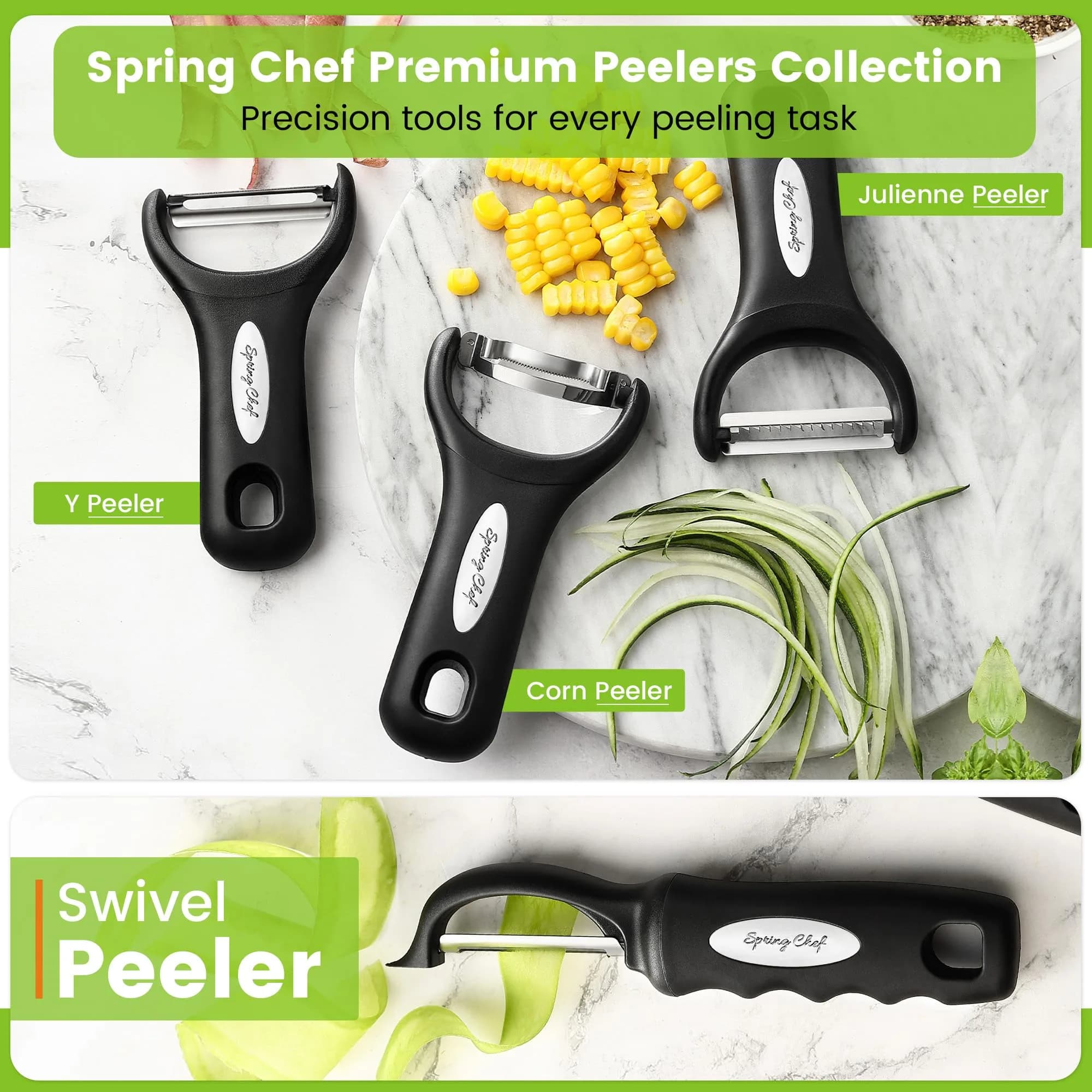 Spring Chef Swivel Vegetable Peeler Black | Dual Stainless Steel Blades & Soft Grip Handle (19 cm / 7.5 inch) - view 8