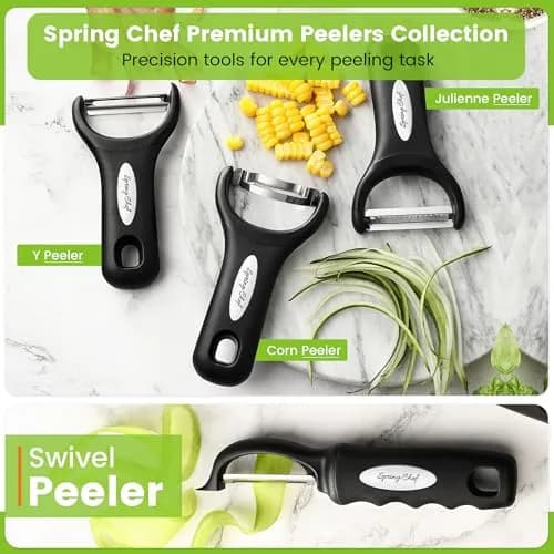 Spring Chef Swivel Vegetable Peeler Black | Dual Stainless Steel Blades & Soft Grip Handle (19 cm / 7.5 inch) thumbnail 8