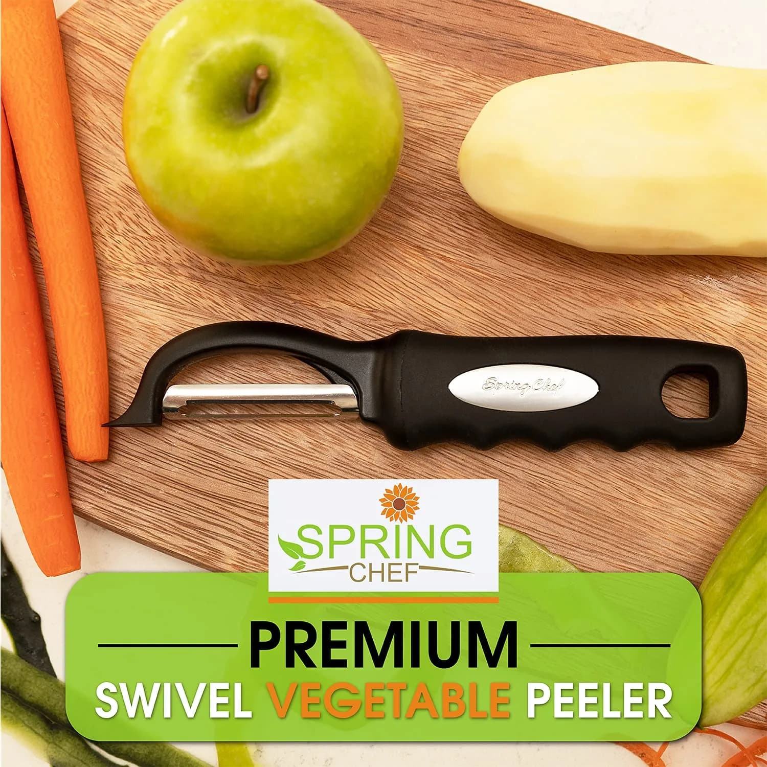 Spring Chef Swivel Vegetable Peeler Black | Dual Stainless Steel Blades & Soft Grip Handle (19 cm / 7.5 inch) - view 2