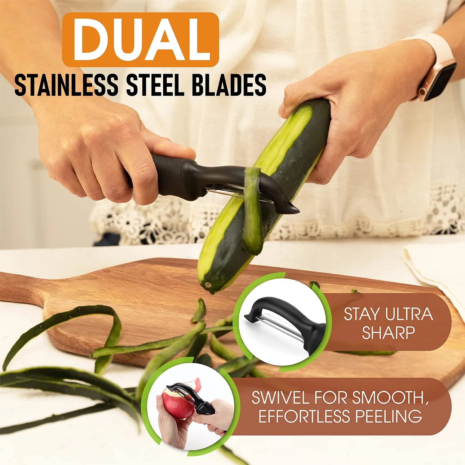 Spring Chef Swivel Vegetable Peeler Black | Dual Stainless Steel Blades & Soft Grip Handle (19 cm / 7.5 inch) - view 3