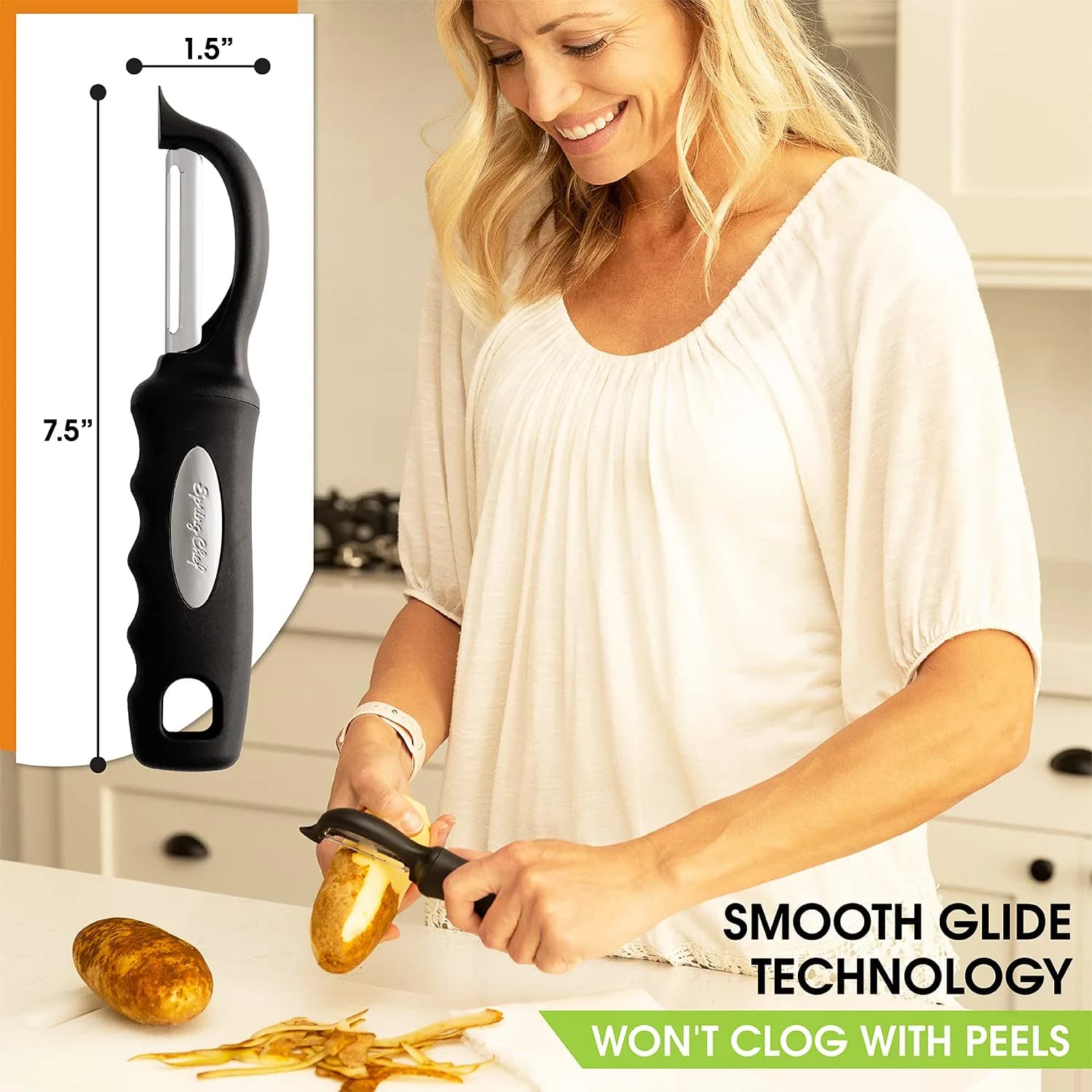 Spring Chef Swivel Vegetable Peeler Black | Dual Stainless Steel Blades & Soft Grip Handle (19 cm / 7.5 inch) - view 4