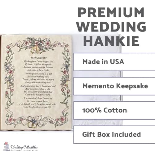 Wedding Collectibles Wedding Handkerchief Poetry Hankie (Mother to Daughter) White, Lace Embroidered | Keepsake Gift thumbnail 2