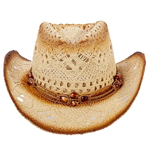 Simplicity Cowboy Hat for Men, Straw Western Hat, Brown with Leather Band | Classic Western Style for Men thumbnail 1
