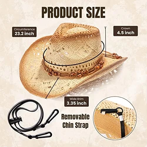 Simplicity Cowboy Hat for Men, Straw Western Hat, Brown with Leather Band | Classic Western Style for Men thumbnail 4