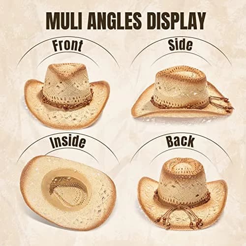 Simplicity Cowboy Hat for Men, Straw Western Hat, Brown with Leather Band | Classic Western Style for Men thumbnail 3