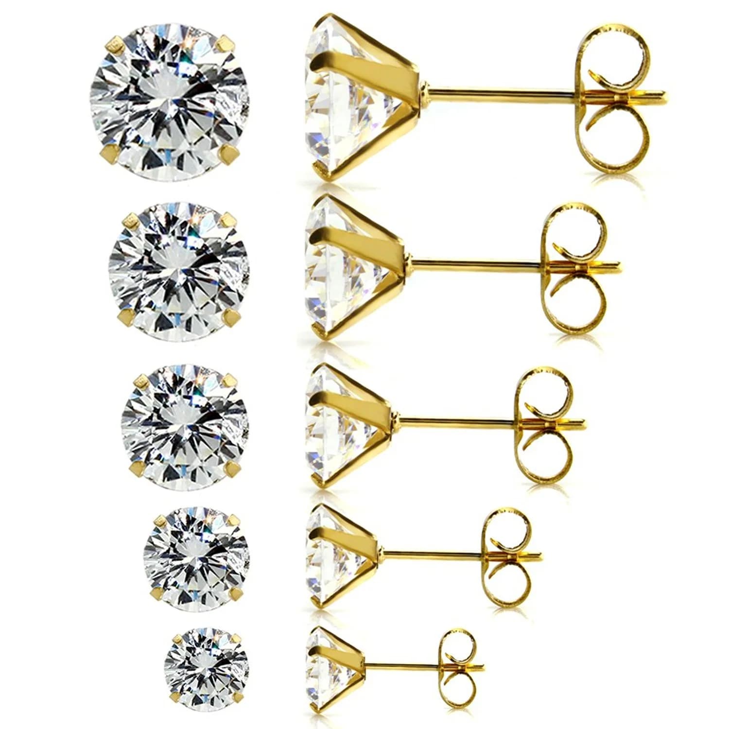 JEWELRIESHOP Clear CZ Stud Earrings for Women 3-7mm | Hypoallergenic Surgical Steel
