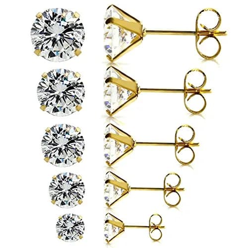 JEWELRIESHOP Clear CZ Stud Earrings for Women 3-7mm | Hypoallergenic Surgical Steel thumbnail 1