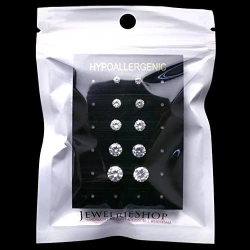 JEWELRIESHOP Clear CZ Stud Earrings for Women 3-7mm | Hypoallergenic Surgical Steel thumbnail 4