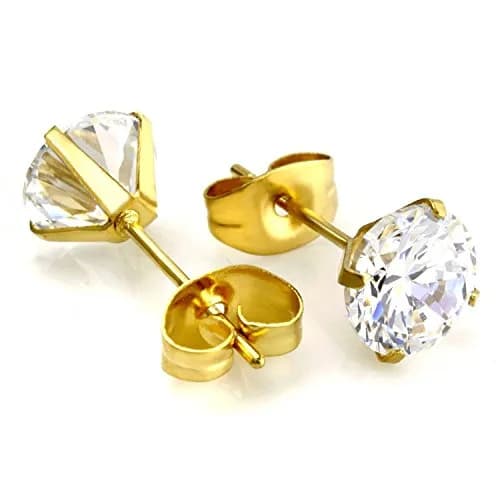 JEWELRIESHOP Clear CZ Stud Earrings for Women 3-7mm | Hypoallergenic Surgical Steel thumbnail 2