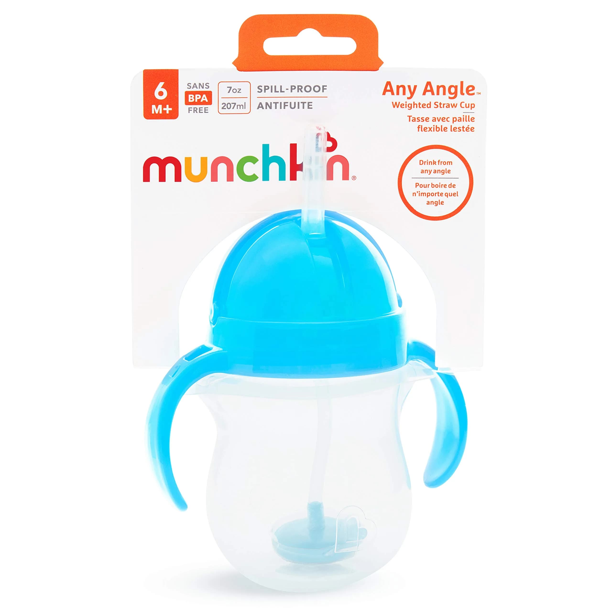 Munchkin Any Angle Sippy Cup for Toddlers, 207ml (7 Ounce) Blue | Spill-Proof Weighted Straw Cup with Transition Handles - view 7