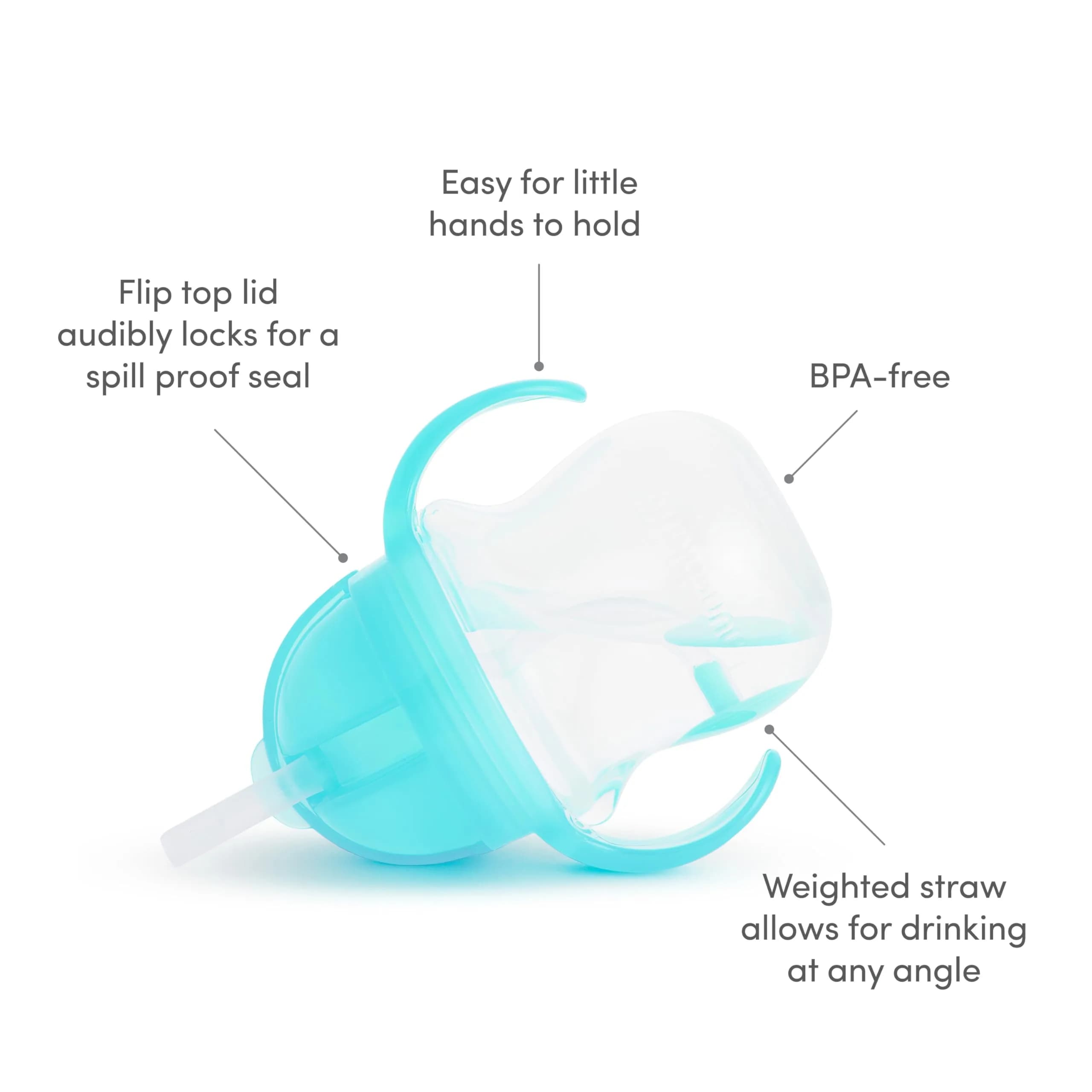 Munchkin Any Angle Sippy Cup for Toddlers, 207ml (7 Ounce) Blue | Spill-Proof Weighted Straw Cup with Transition Handles - view 3