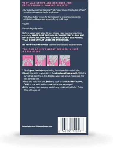 Veet Ready-To-Use Waxing Kit for Women, 44 Count (Pack of 3) | Effortless Hair Removal at Home thumbnail 8