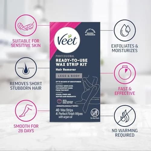 Veet Ready-To-Use Waxing Kit for Women, 44 Count (Pack of 3) | Effortless Hair Removal at Home thumbnail 3