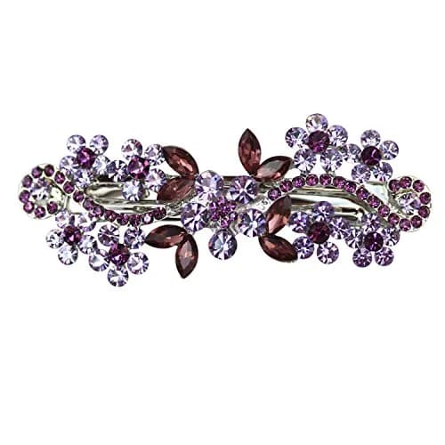 Faship Purple Crystal Flower Hair Barrette Clip | Rhinestone Bridal Hair Jewelry 3" thumbnail 1