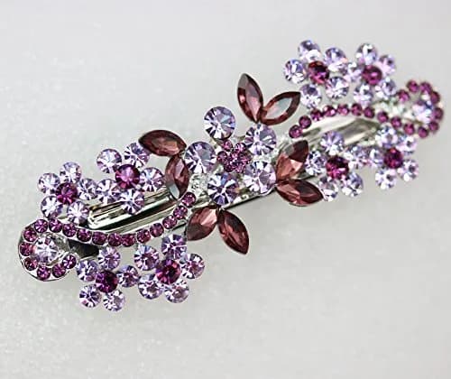Faship Purple Crystal Flower Hair Barrette Clip | Rhinestone Bridal Hair Jewelry 3" thumbnail 4