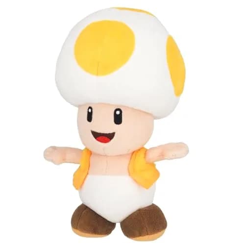 Sanei Super Mario All Star Collection Yellow Toad 8" Plush | Video Game Character Toy thumbnail 1