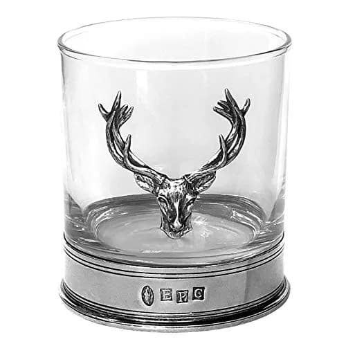 English Pewter Company 11oz Old Fashioned Whisky Rocks Glass with Stag Deer Head Pewter Base thumbnail 3