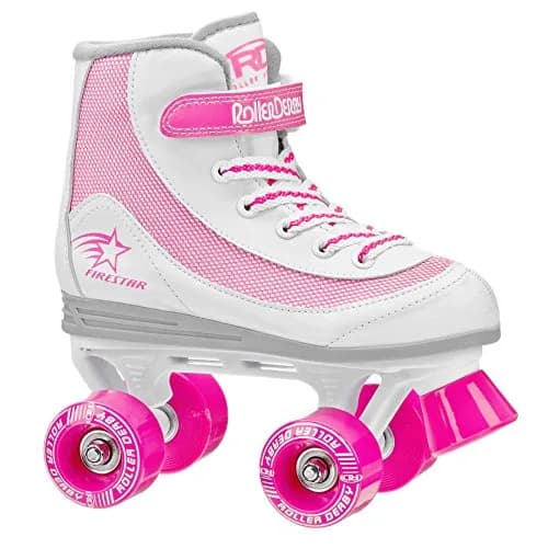Roller Derby FireStar Youth Girl's Roller Skate White/Pink Size 1 | Comfortable & Stylish for Beginners thumbnail 1