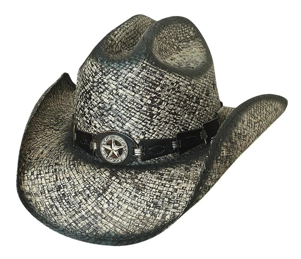 Bullhide Cowboy Hat XL Black | Raffia Western Style with Star Central Design — Black