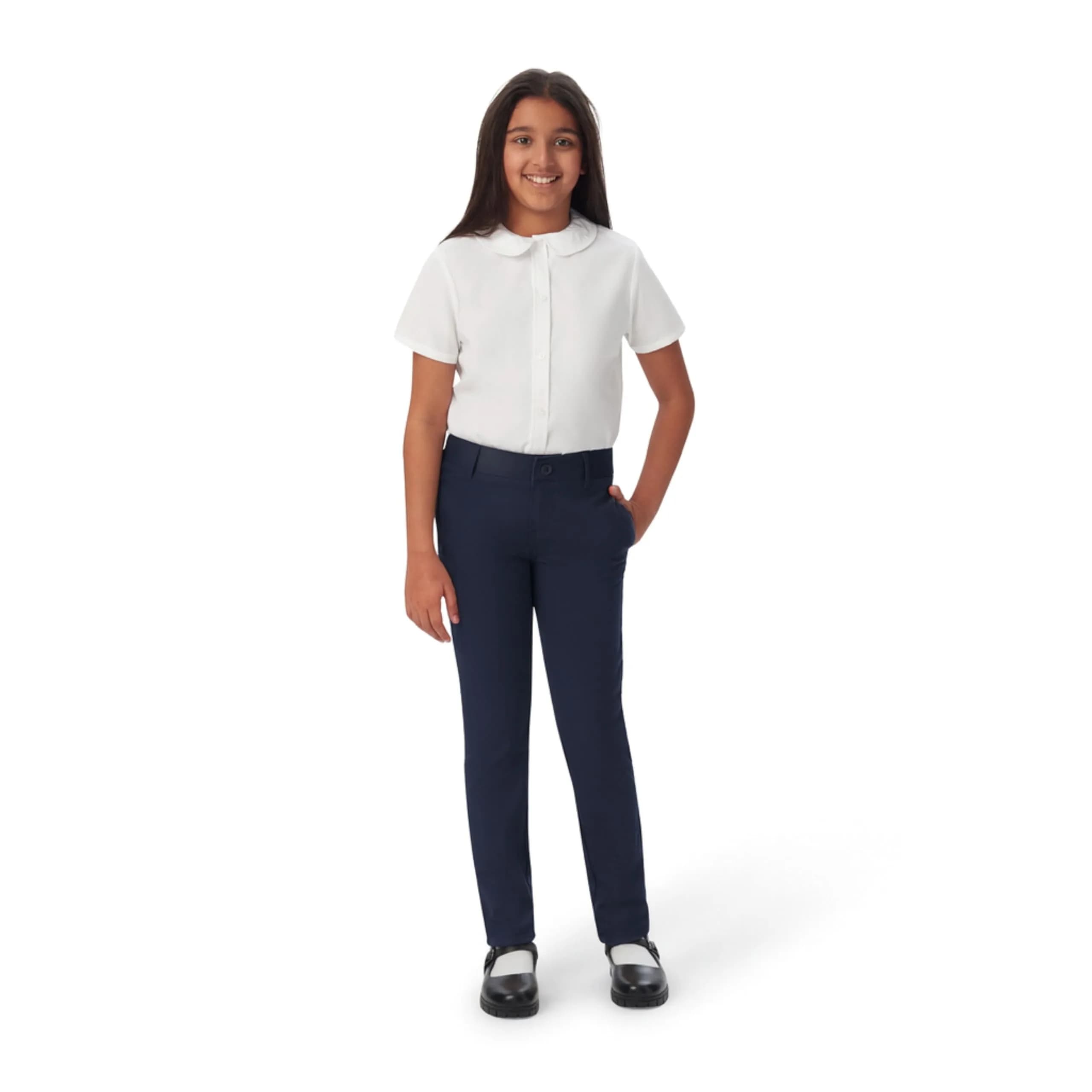 French Toast Girls' Skinny Fit Stretch Twill Pant, Khaki, 7 | School Uniform Essential with Stretch & Comfort — Navy / 14